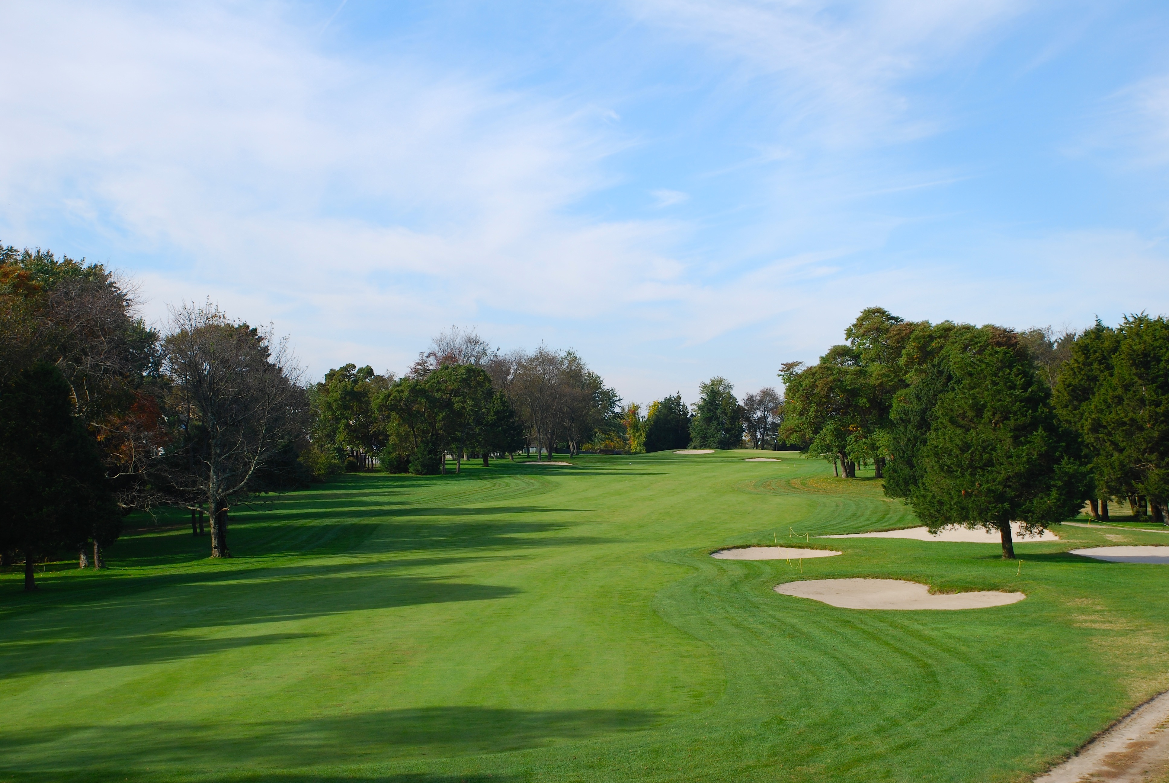 home1 image of golf course with sand traps, trees, and blue sky